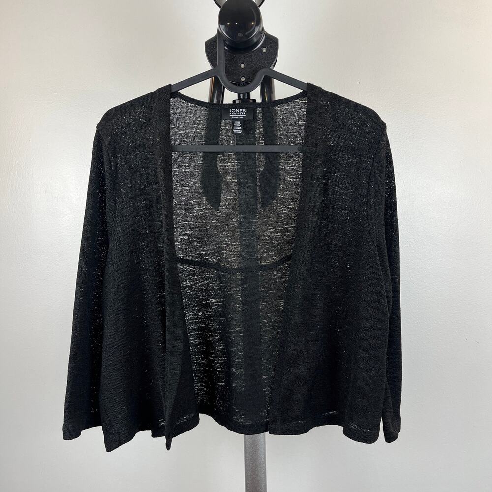 Jones New York Signature Sheer Cropped Black Cardigan 3/4 Sleeve Women Medium